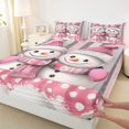 thumbnail image 3 of Manfei Cute Cartoon Snowman Twin Sheet Sets,Merry Christmas Twin Fitted Sheet,Pink White Gray Flat Sheet For Girls Kids,Ultra Soft Home Decor,3-Piece, 3 of 7