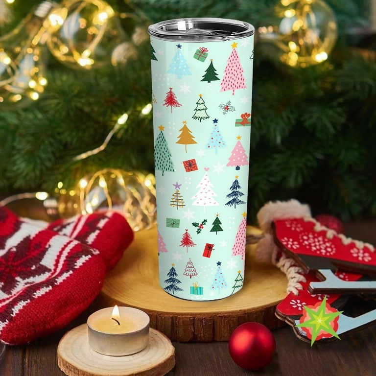 1pc Red Christmas Ice Cream Tumbler Cup With Lid And Straw
