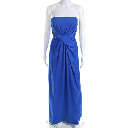 

Pre-owned|BCBGMAXAZRIA Womens Strapless Rhinestone Square Neck Gown Blue Size 8