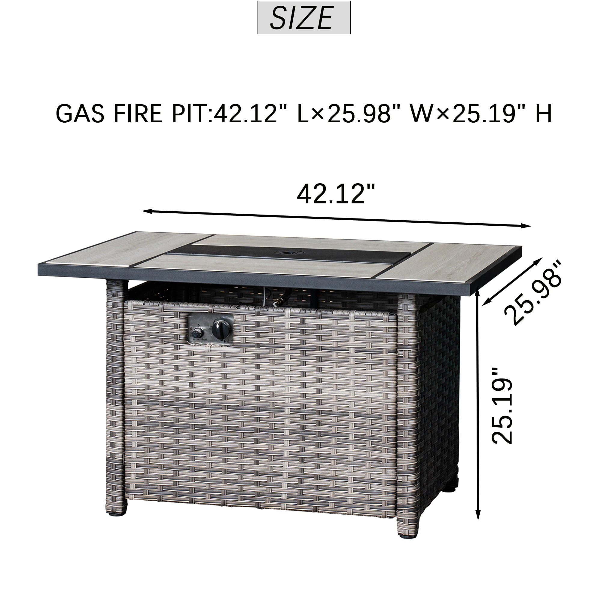 Ovios Outdoor Wicker Propane Fire Pit Table 42-Inch 50,000 BTU Flame Gas Fire Pits for Patio with Waterproof Cover & Lid Rectangle