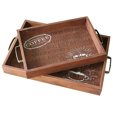 Barnyard Designs Wood Serving Trays Antique Gold Handles Rustic