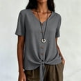 thumbnail image 5 of Tqyyweavej Women Cotton Linen Button Down Tops Tie Front Short Sleeve Shirts Casual V Neck Summer Tops for Women Size S to 2XL, 5 of 9