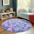 thumbnail image 2 of ZENELESS Fluffy Shag Circle Rug for Kids Room,4x4ft Shaggy Circular Carpet for Nursery Room, Cute Room Decor for Girls Bedroom Tie-dye Blue Rainbow, 2 of 8