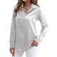 thumbnail image 1 of Blusas de Satén para Mujer, Camisas de Seda con Botones, Blusas Informales de Larga para Negocios Gris M, 1 of 7