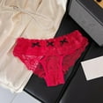 thumbnail image 2 of KHONTS Women's Lace Trim Sweet Briefs Sheer See Through Low Waist Ruffle Cheeky Underpants Red L, 2 of 6