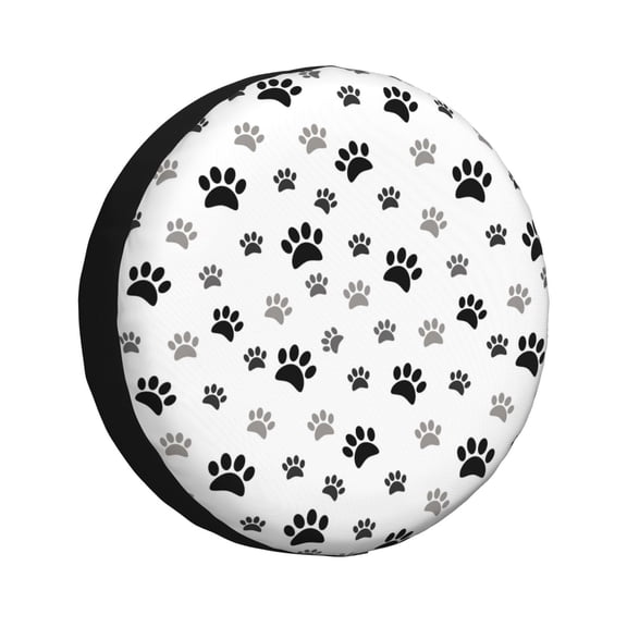 Rv Spare Tire Cover 14 inch - Cute paw prints black grey Tire Covers for Trailers, Adjustable Camper Spare Tire Cover