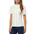 thumbnail image 4 of INSPIRE CHIC Women's Mock Neck Puff Short Sleeve Casual Crochet Eyelet Embroidery Ruffle Blouse XS White, 4 of 6