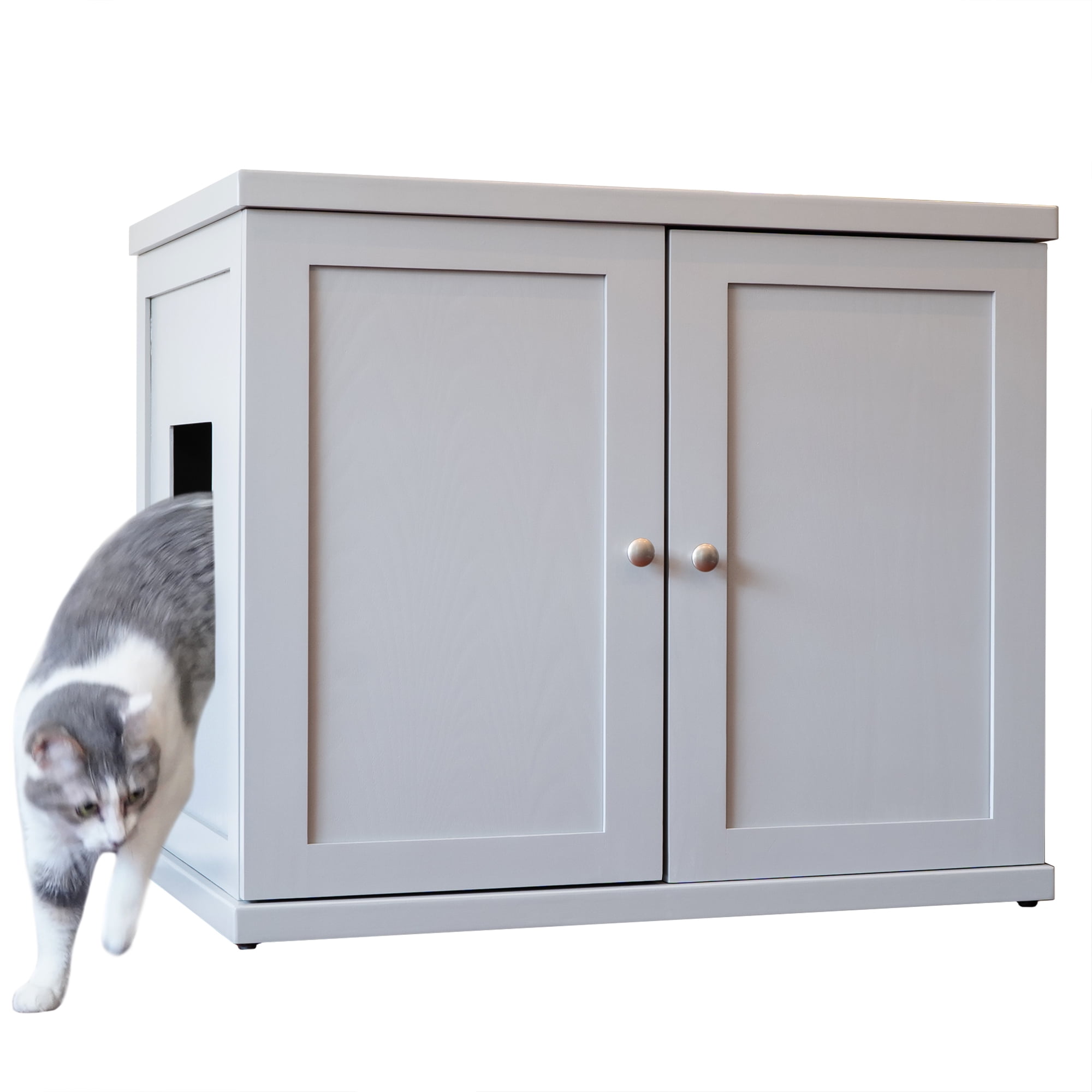 THE REFINED FELINE Cat Litter Box Enclosure Cabinet Cottage Style Hidden Litter Tray Cat Furniture Large XLarge Mahogany Color