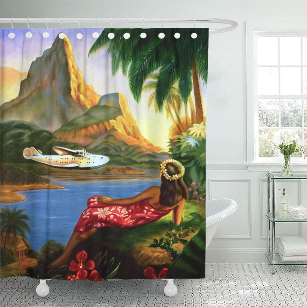 Yusdecor Vintage Tropical Hawaiian Sea Plane Palm Bathroom Decor Bath Shower Curtain 60x72 Inch Walmart Canada