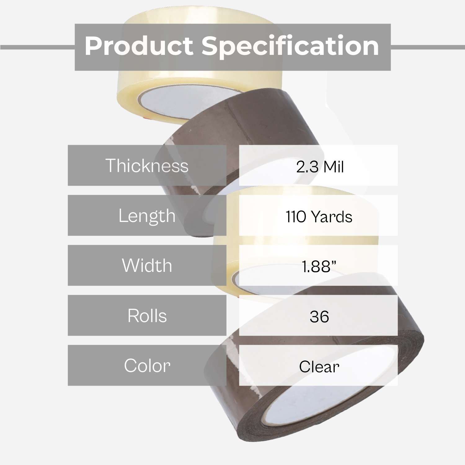 Shield Tape 36 Rolls - 2.3 Mil - Carton Sealing Packing Acrylic Tape for Smooth unwind, Secure Seal, Clear, 2" x 110 Yard (330 ft), 3" Core