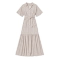 thumbnail image 5 of Xaqiouau Women Solid Color V Neck Short Sleeve Wrap Maxi Dress Waist Tie Front Slit Elegant Flowy Boho Chic Casual Vacation Daily Summer Dress Beige S, 5 of 5