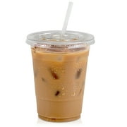 Clear Plastic Cups with Flat Slotted Lids for Iced Cold Drinks 16 oz, Disposable, Medium Size [50 Pack]