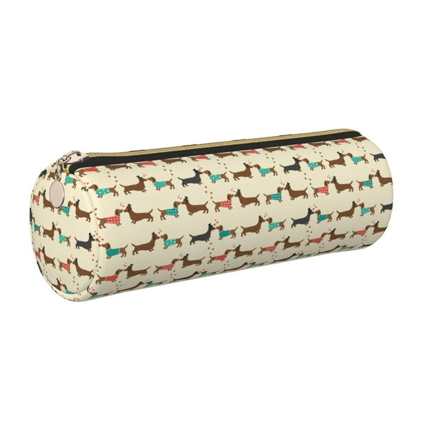 Disketp Dachshund Dog Estuche Organizador de Lápices de Cuero, Estuche de Oficina con Cremallera para Bolígrafo y Lápiz