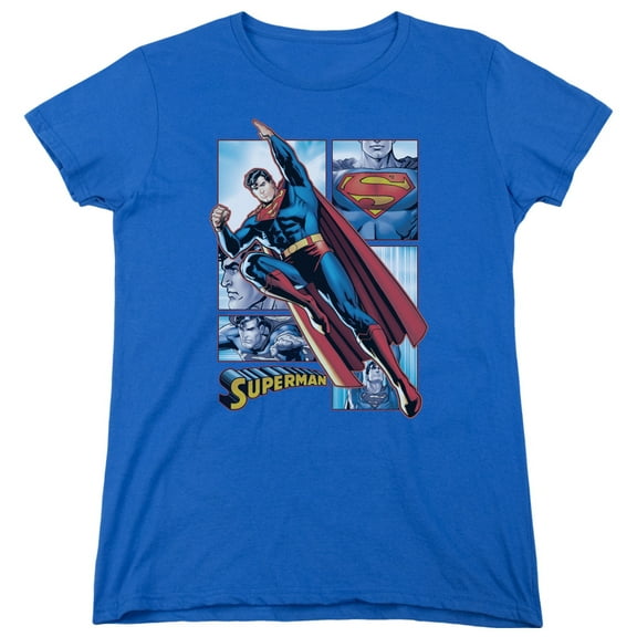 JLA Justice League Superman Panels Women's T-Shirt Royal Blue