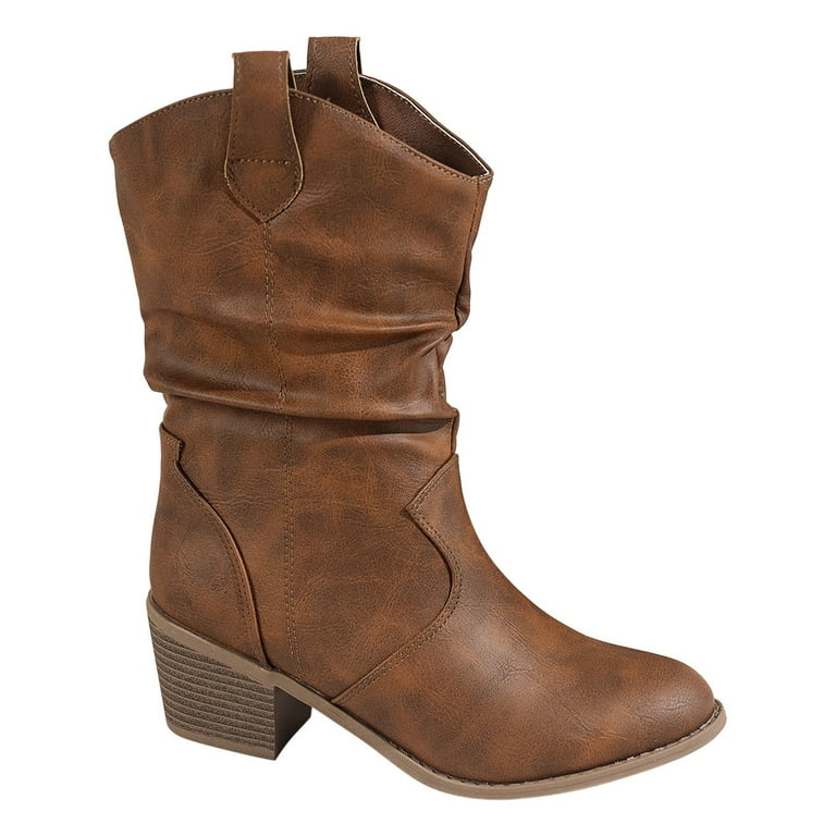 BONIXOOM Fall Boots For Women 2023 High Heel PU Slip On Mid Calf
