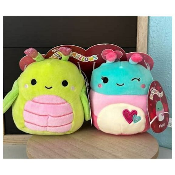 Squishmallows 5 Inch Hadeon & Fluxie Set Lovebug Heart Plush Valentine's 2023