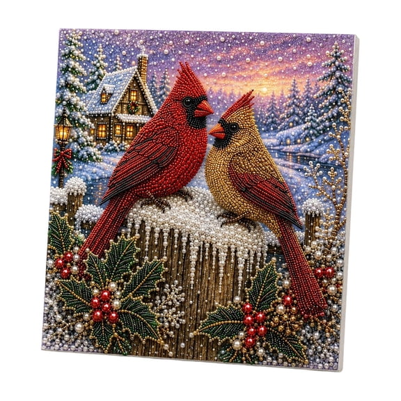 Christmas Cardinal Pearl Diamond Art Kits for Adults 8 Inch Pearl Art Christmas Winter Holiday Decor Bead Art Pearl Painting Crafts for Adults Home Wall Decoration, 1 Pack