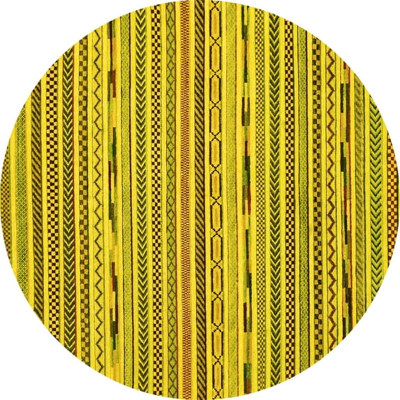 Ahgly Company Indoor Round Abstract Yellow Modern Area Rugs, 8' Round