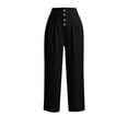thumbnail image 7 of Costeam Womens Multi Button Pleated Front Linen Capri Pants Dual Side Slip Pockets Non Elastic High Waist Lightweight Wrinkle Resistant Loose Mid Calf Casual Cropped Trousers, 7 of 7