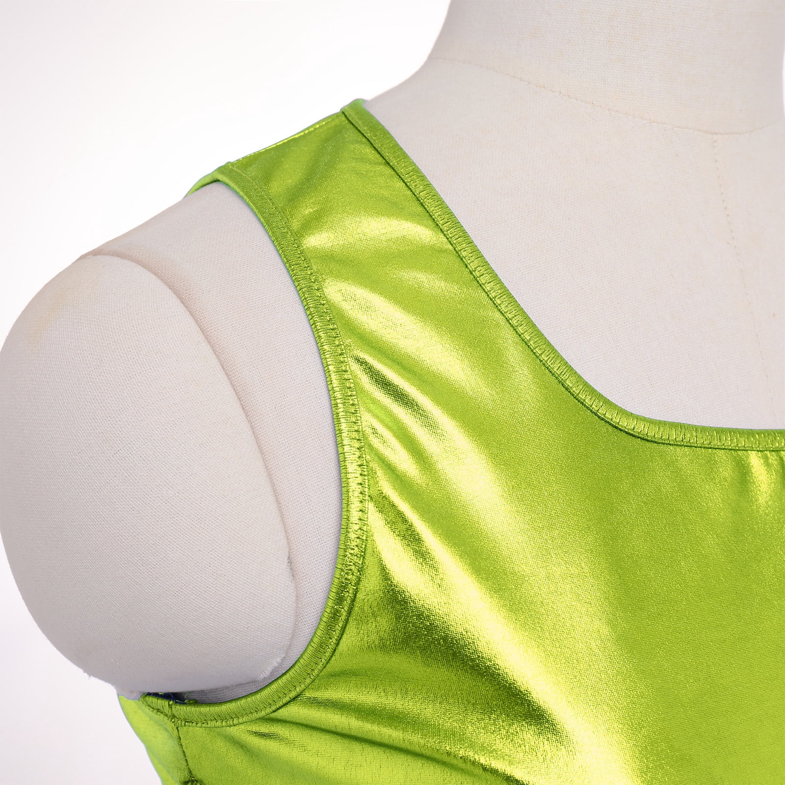 IBTOM CASTLE Women's Shiny Metallic Dress Sexy Sleeveless Mini Skater Dress Holographic Party Rave Dance Clubwear Anime Cosplay Halloween Clothes XXL Green