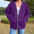thumbnail image 6 of NMMUED Zip Up Hoodie Women Lightweight Jacket Oversized Sweatshirt Solid Color Fall Clothes Long Sleeve Loose Fit Cute Tops Dark Purple L, 6 of 9