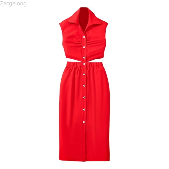 Zecgelong Summer Fashion Girls' Sleeveless Hollow Back Bodycon Shirt Dress For Teens Girls Summer Dresses Size 8 Years Red