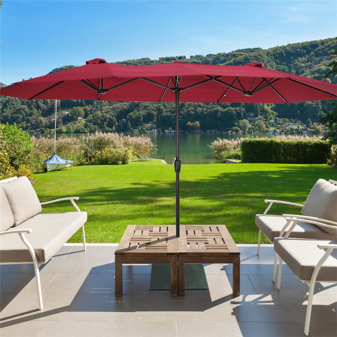 15 FT Large Umbrella Outdoor In Patio Garden Double Sided