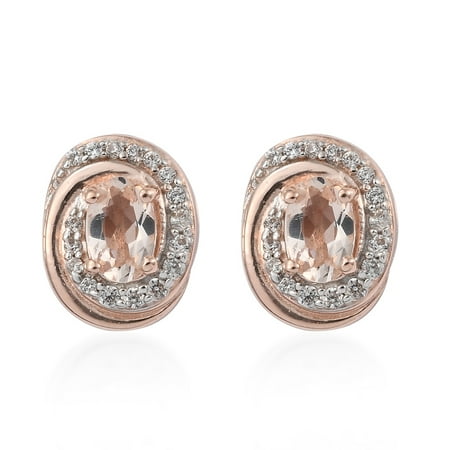 - Stud Solitaire Earrings 925 Sterling Silver Vermeil Rose Gold Morganite Zircon Jewelry for Women Ct 1.8