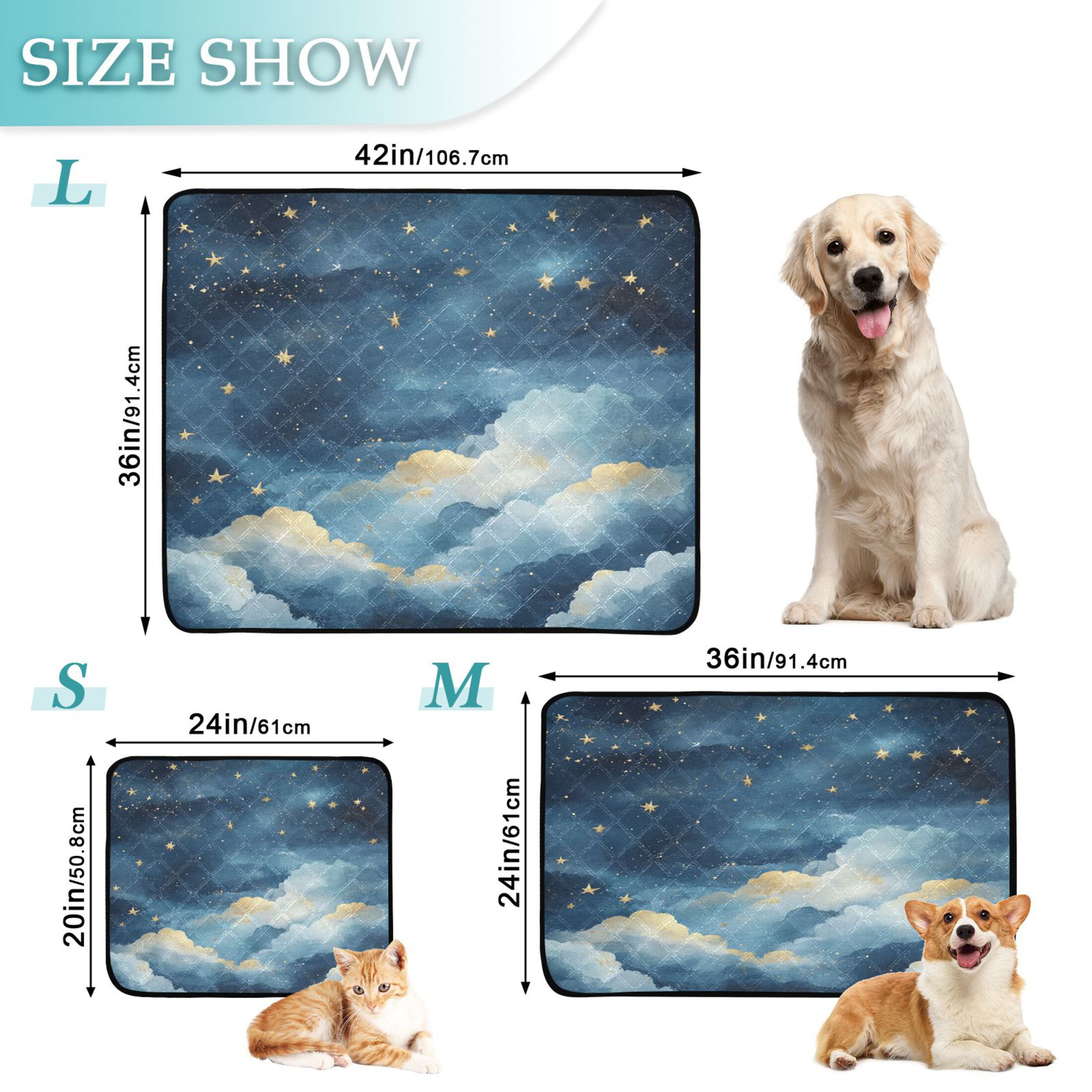 Qxltty Nice Starry Sky Cat litter Pads Pet Set of 3 Diaper Mats Center Anti-leakage Layer Absorbent Soft and Comfortable