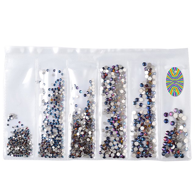 Flatback Rhinestone 6-Size Shiny DIY Round Crystal Gem Flatback Gem for Nail Art