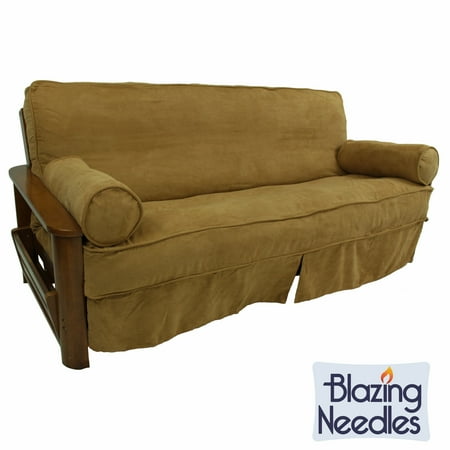 Futon Bolster Pillow - Blazing Needles Premium Microsuede 3-piece Skirted Futon Slip Cover and Bolster Set - 54 x 75