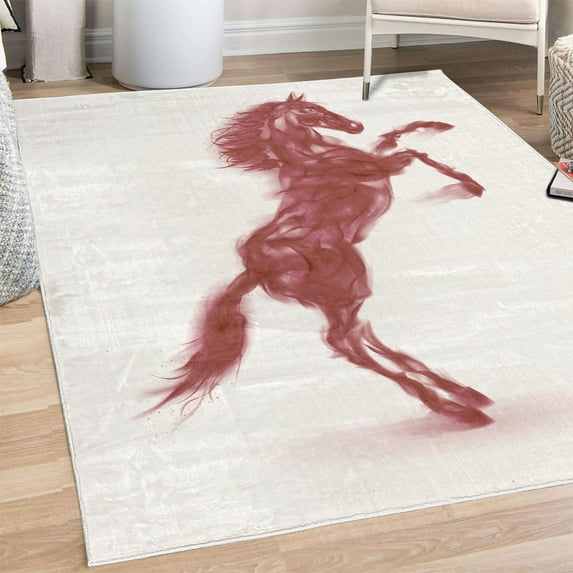 Horses Decorative Rug, Gallop Animal Motif Rearing up Blazing Devilish Moving Freely Theme, Quality Carpet for Bedroom Dorm and Living Room, 6 Sizes, Dark Pink, by Ambesonne