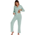 thumbnail image 5 of GEX Womens Bamboo Viscose Pajamas Super Buttery Soft 2 Piece PJ Set Button Long Sleeve Sleepwear Set (Sage Green L), 5 of 6