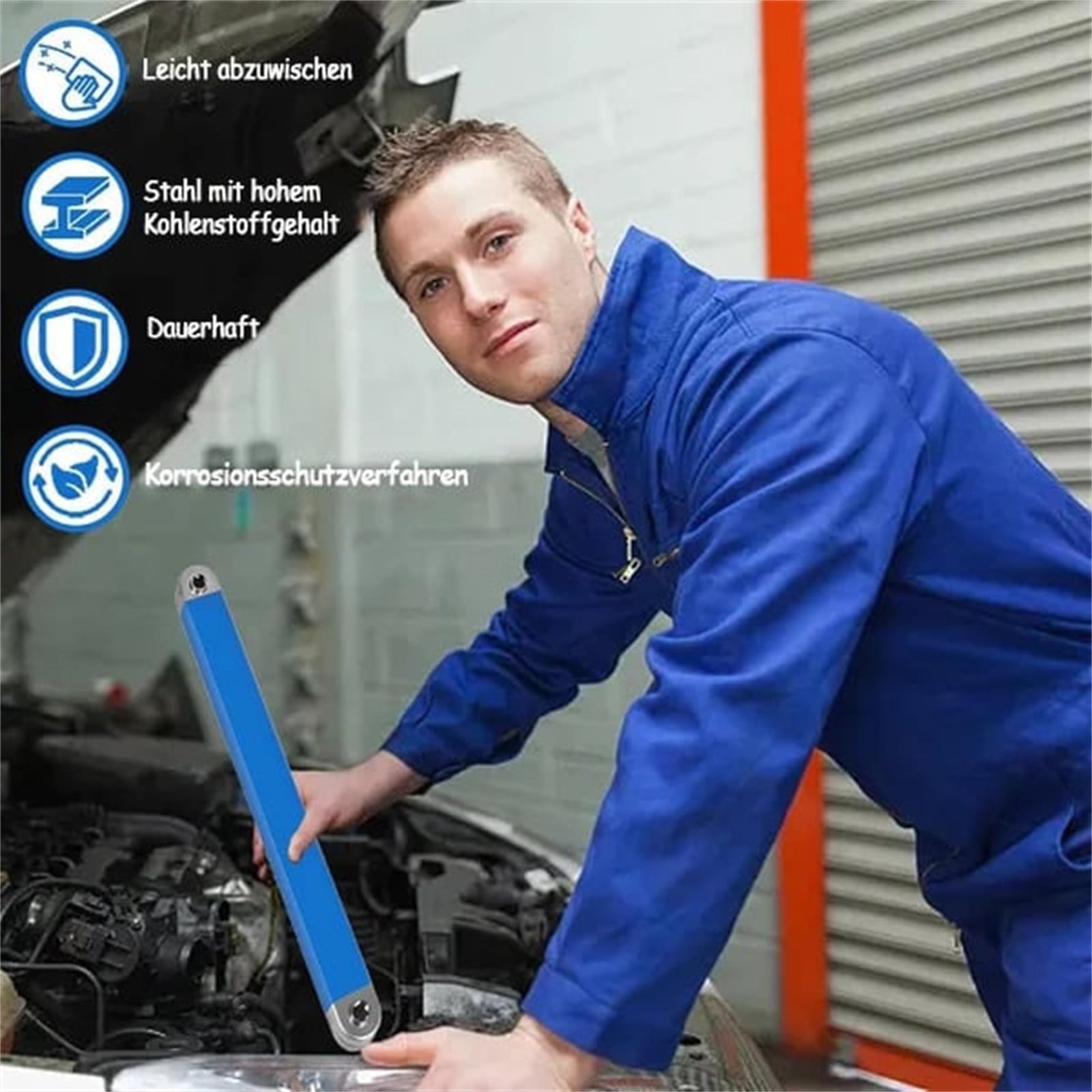 Blasgw Offset Extension Bar Wrench Set 38cm Multifunctional Flex-Head Ratchet Extension with Multi-Drive Adapters for Tight Spaces Durable Stainless Steel for Automotive, Construction More blue