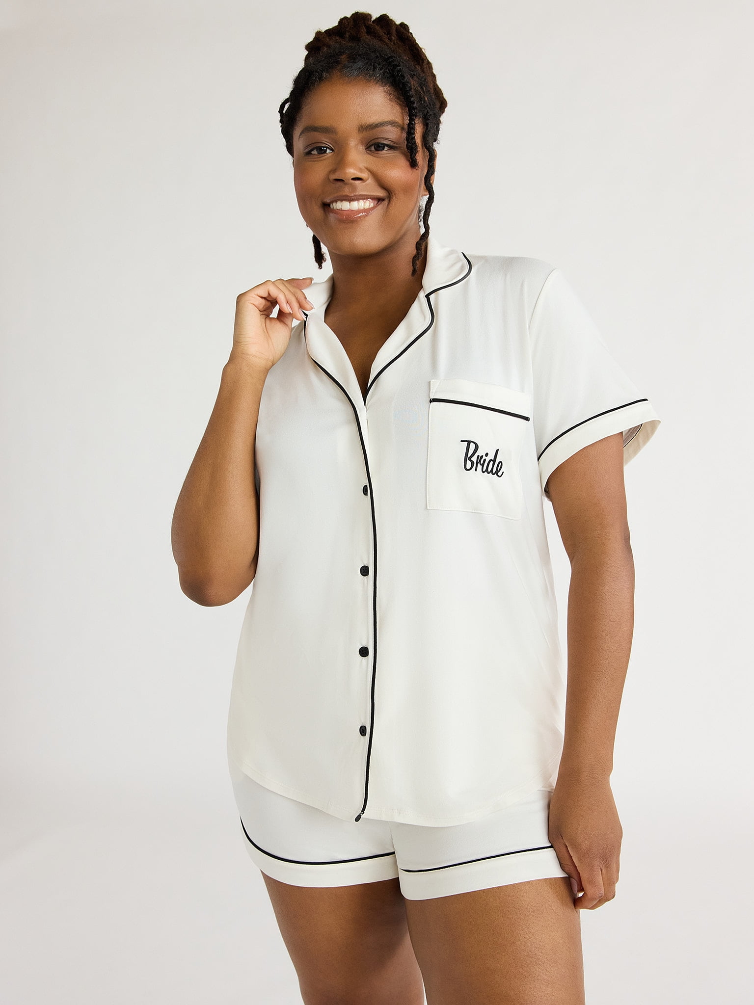Joyspun Women's Dreamy Soft Collection Notch Collar Top and Shorts Pajama Set, 2-Piece, Sizes XS-3X