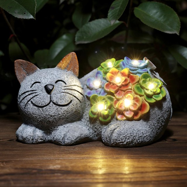 Decoración solar para jardín, estatua de gato Otdair, 17 x 11 x 10 cm, 7 LED