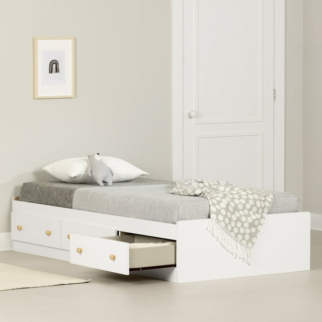 South Shore Summertime Twin Mate's Platform Storage Bed with 3 Drawers, in Pure White