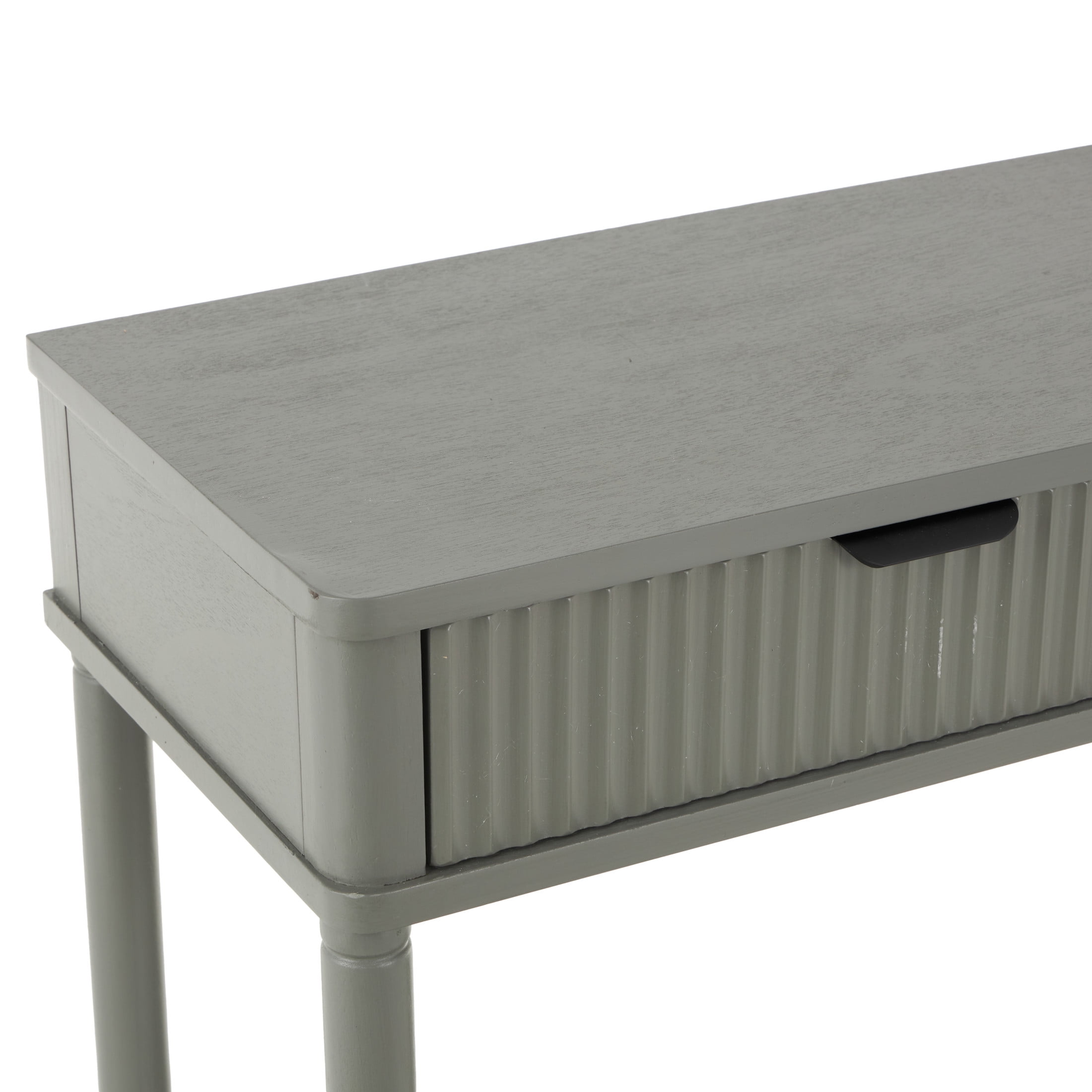 DecMode 36" x 28" Gray Wood Handmade 2 Drawer Console Table with Black Handle and Ribbed Front, 1-Piece