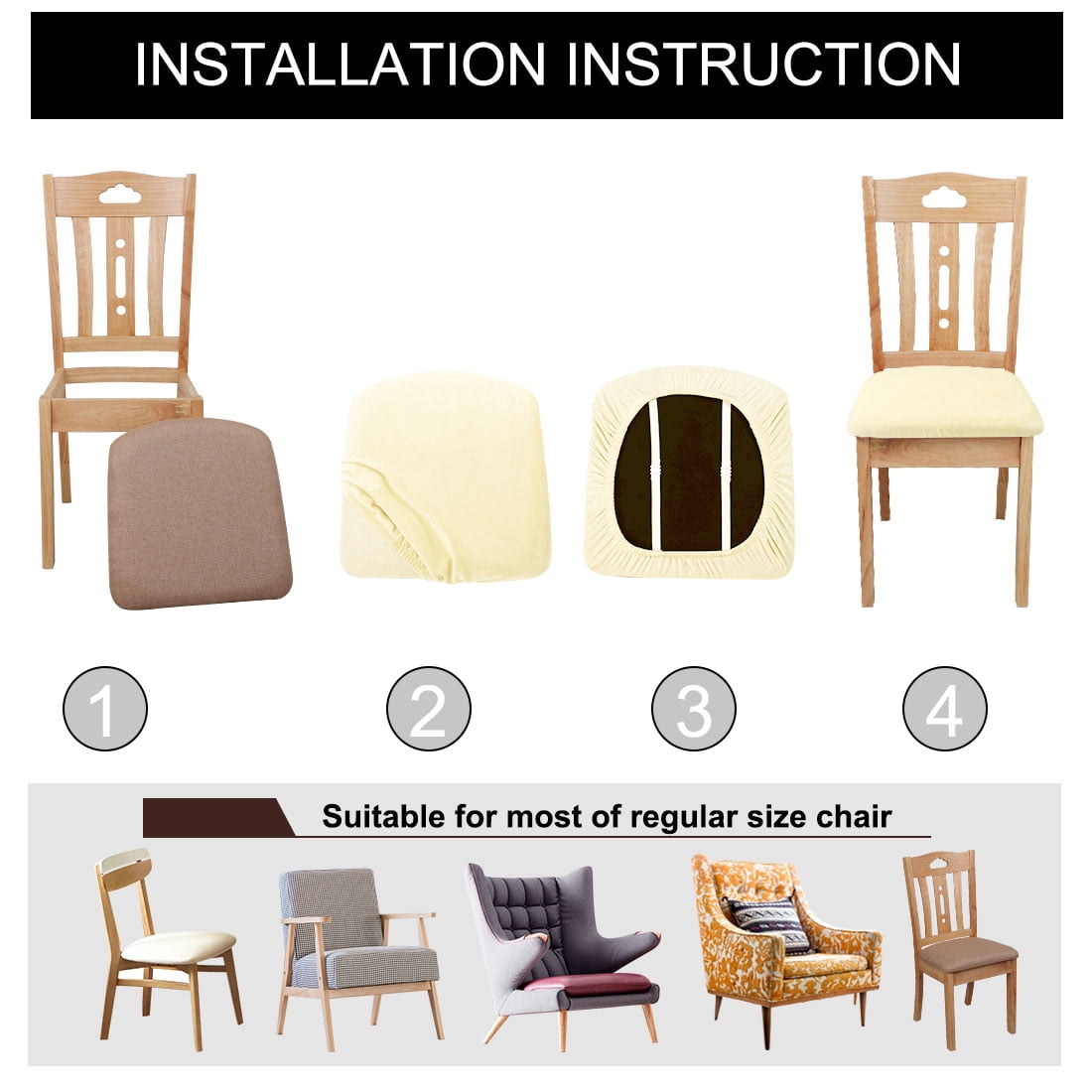 Unique Bargains 6Pcs Velvet Dinning Chair Seat Cover Elastic Stretchable Slipcovers Beige