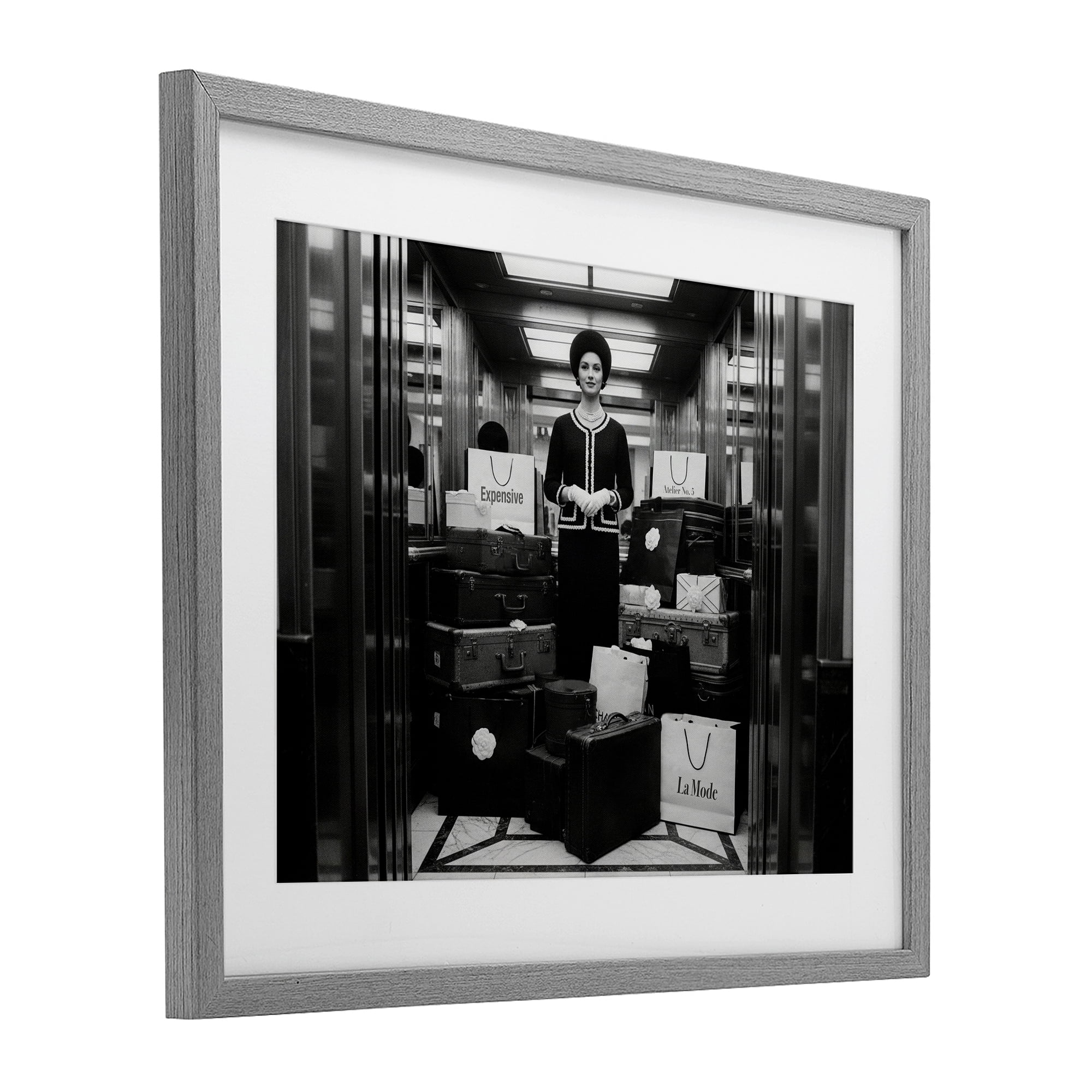 Stupell Industries Elevator Chic Shopping Gray Framed Print Under Glass, design by A Barefoot Stylist