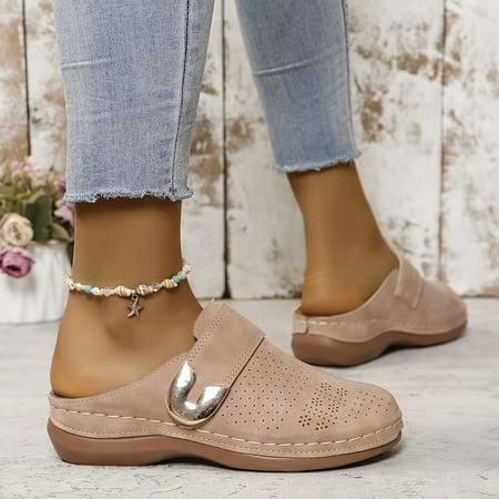 

TUOBKE Comfortable & Chic Women‘s Retro Wedge Mules - Breathable Solid Color Closed-Toe Summer Slides with Platform Heel