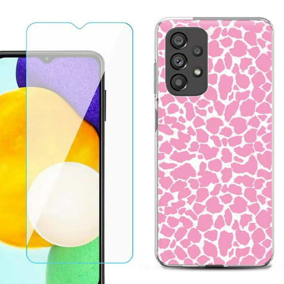 Slim-Fit Gel TPU Phone Case for Samsung Galaxy A23 5G, with Tempered Glass Screen Protector, by OneToughShield ® - Giraffe/Pink
