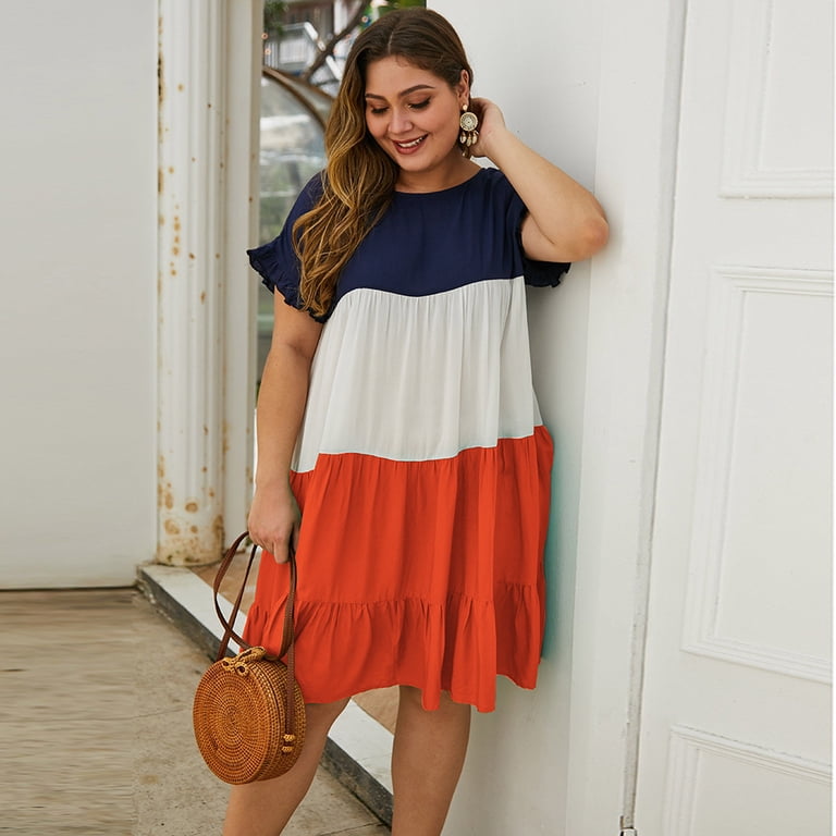 Summer Dresses for Women Maxi Dress Plus Size Fashion Cotton Dress Short  Sleeve Patchwork Dress - Walmart.com