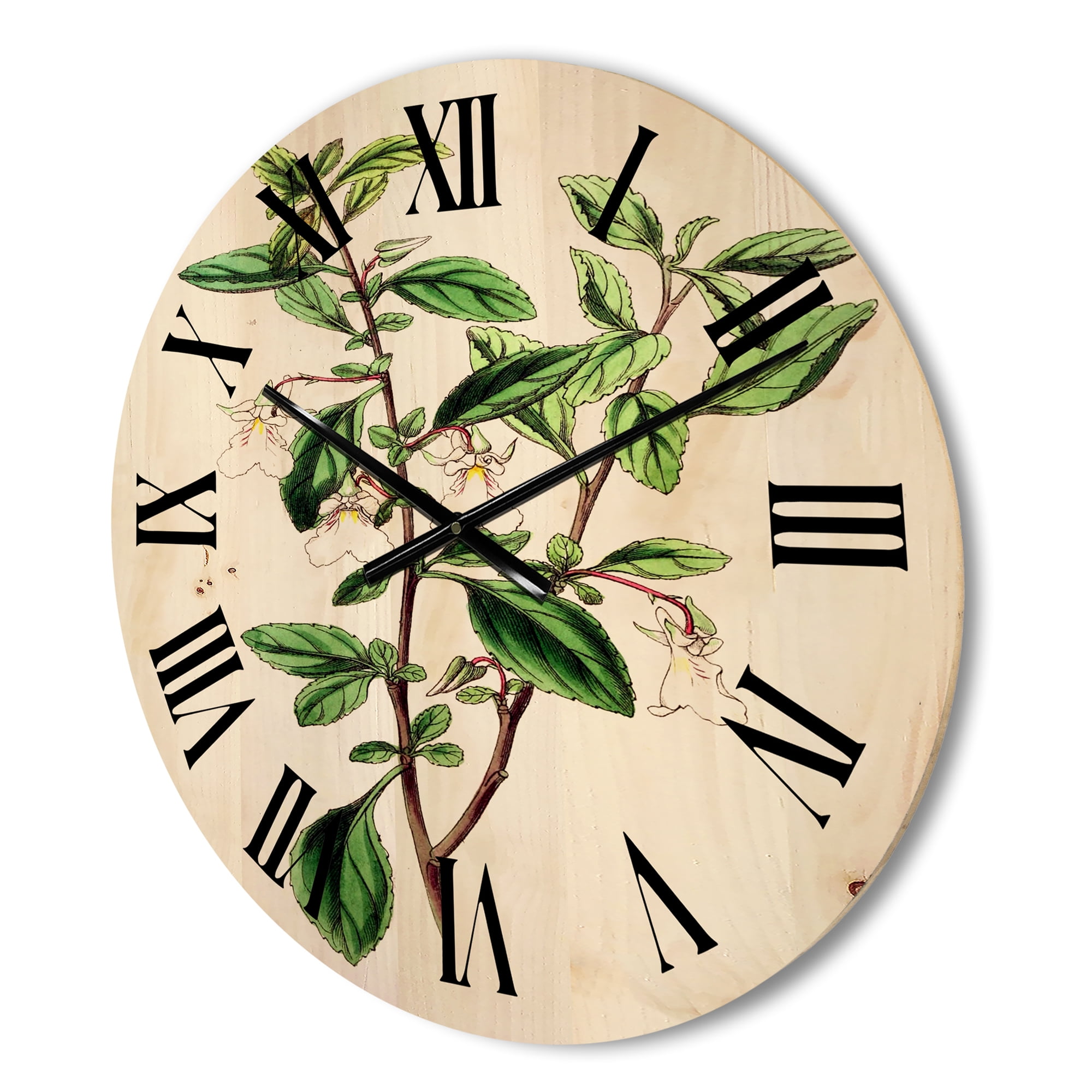 Designart 'Ancient Green Leaves Plants VII' Traditional Wood Wall Clock