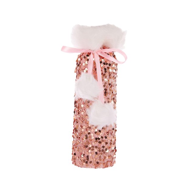 Funda navideña para botella de vino, bolsa para botella de champán, bolsas de almacenamiento para botella de vino para decoración navideña de año , rosa perfecl Tapa de botella