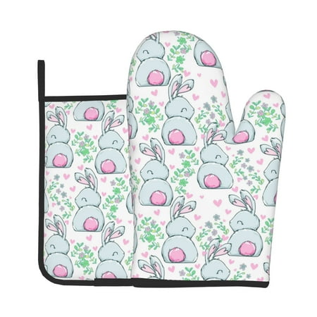 

Bingfone Rabbit Back View Print Oven Mitts Pot Holders Set 2 PCS for Kitchen for Cooking Grilling Baking BBQ Pot Holders Cook Essentials