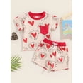 thumbnail image 2 of FEORJGP Toddler Baby Valentine's Day Shorts Set Infant Boy Girl 0-3Y Short Sleeve T-shirt Heart Print Shirt Crew Neck Tops with Shorts Little Boys Girls Loose Casual Cute 2-piece Outfit for Summer, 2 of 9