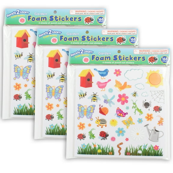 READY 2 LEARN Foam Stickers, Garden, 168 Per Pack, 3 Packs