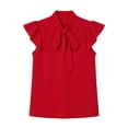 thumbnail image 5 of Karymi Womens Tops Bow Tie Stand Collar Blouse, Ruffle Short Sleeve Chiffon Tank Top, Elegant Slim Fit Satin Shirt Womens Tops, 5 of 5