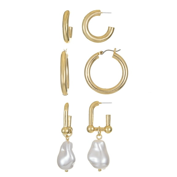 Time and Tru Goldtone Earring Trio, Simulated Pearl, 3 Pairs
